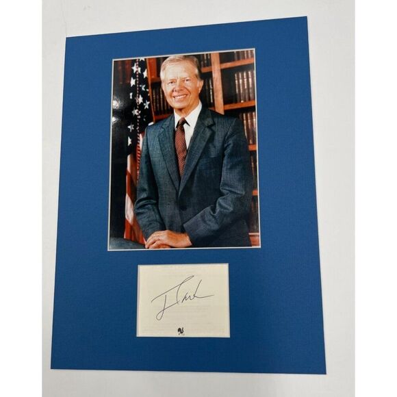 President Jimmy Carter Signed Cut Matted With Photo - Picture 1 of 4